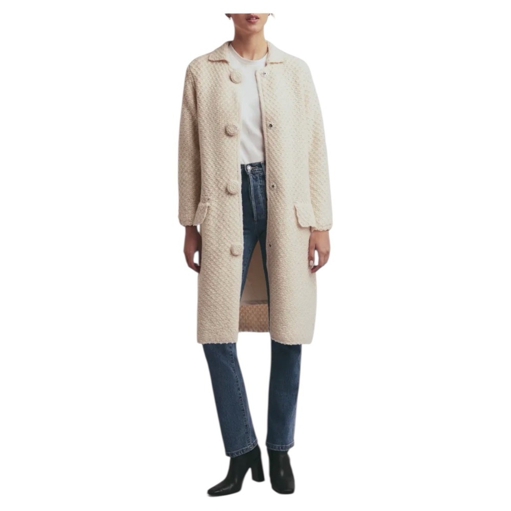 Favorite Daughter Crochet Wool Blend Coat Ivory Cottage Core Romantic M Phoebe